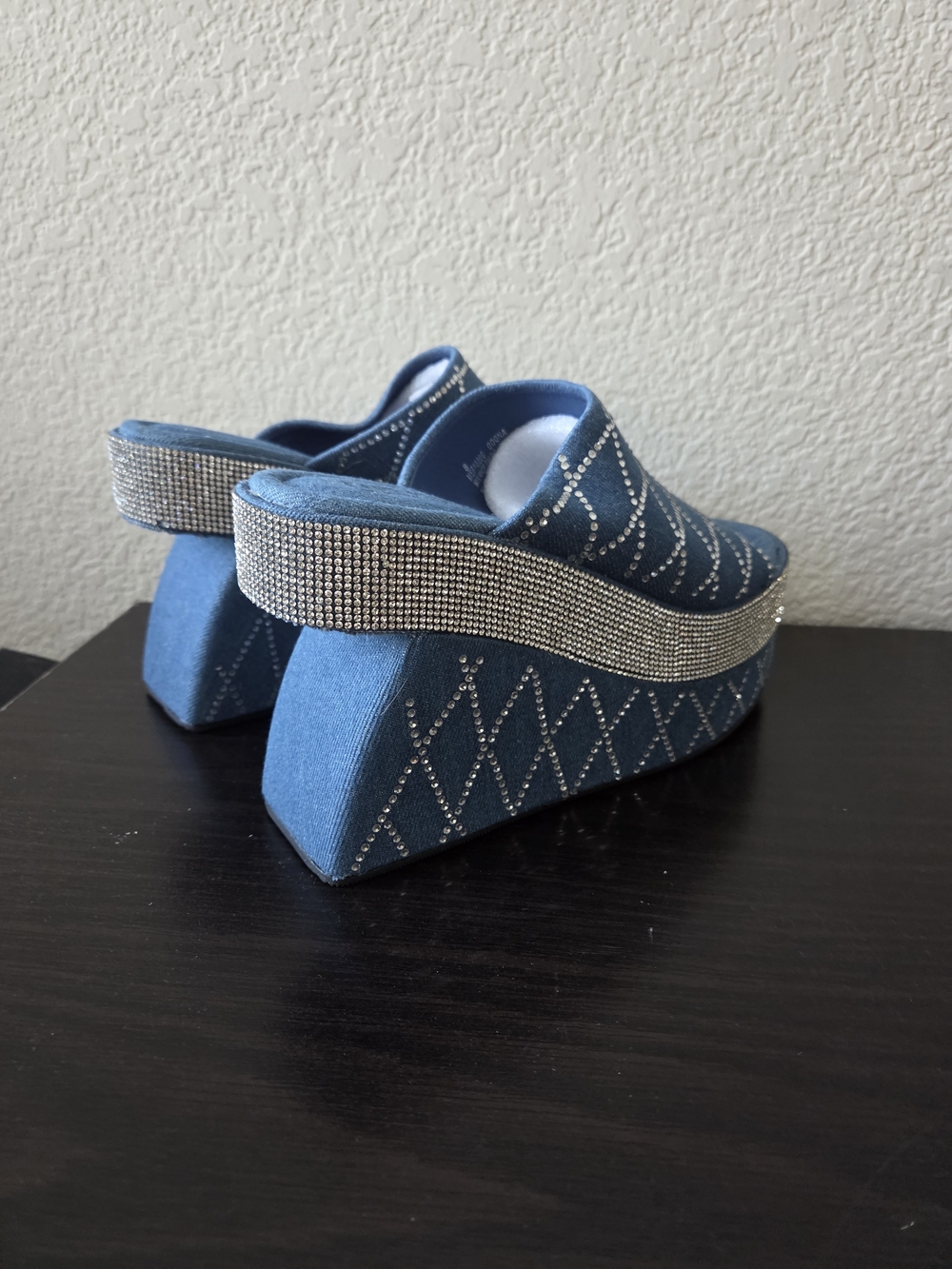 Cape Robbin Denim Rhinestone Platform Slide - Blue - Picture 4 of 7
